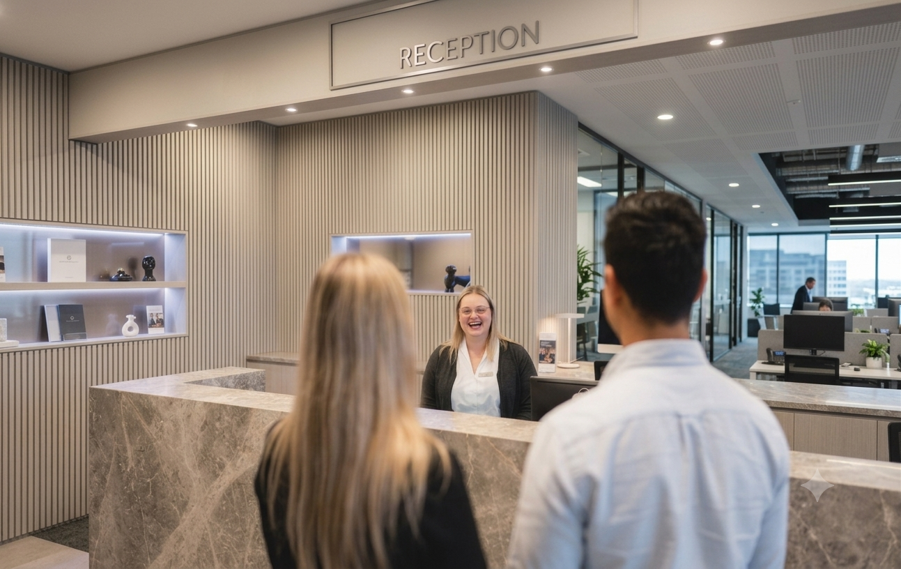 Empfang an der Hotelrezeption – herzliche Begrüßung von Gästen